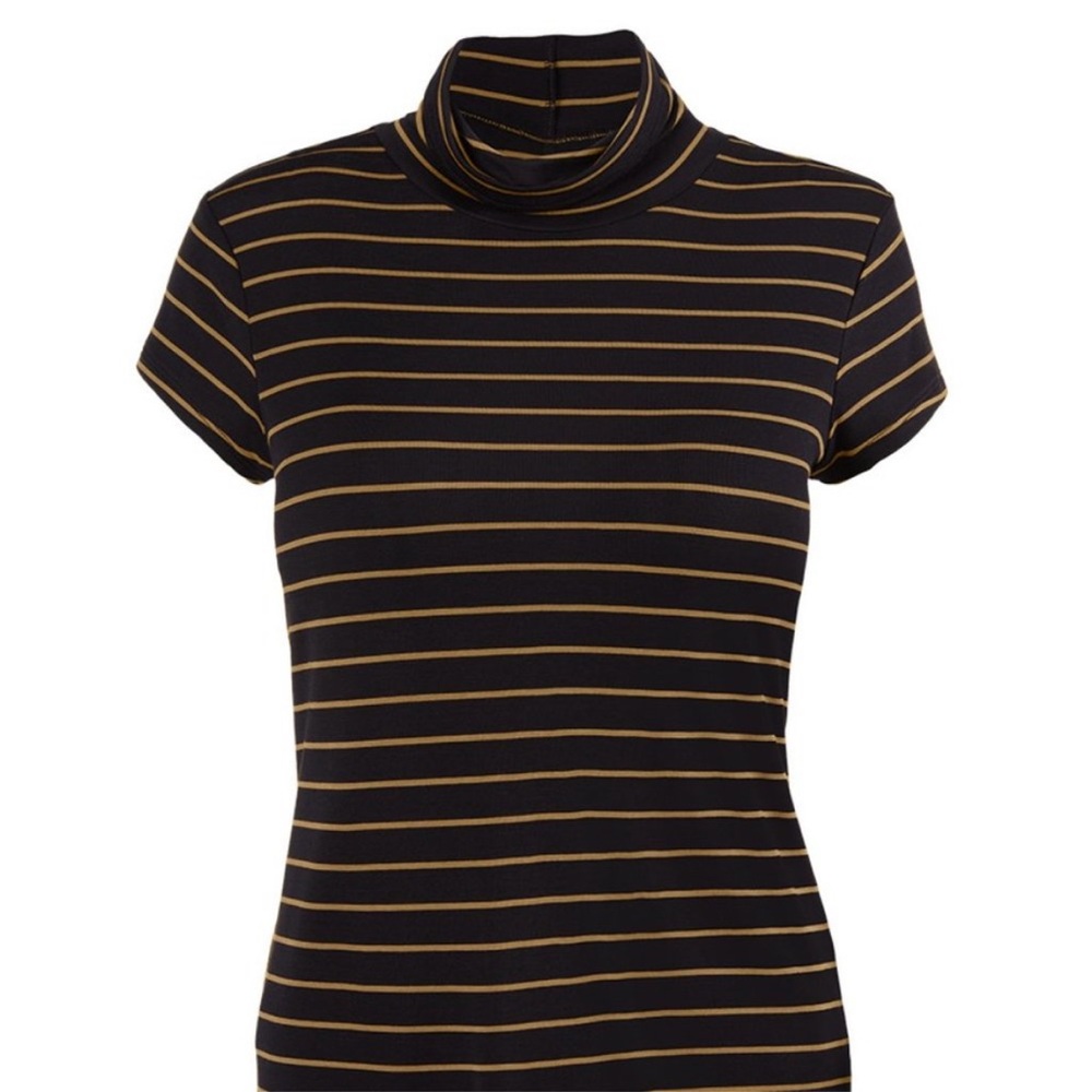 Cabi Slinky Turtleneck #4202 Black with Tan Stripes Size Small EUC